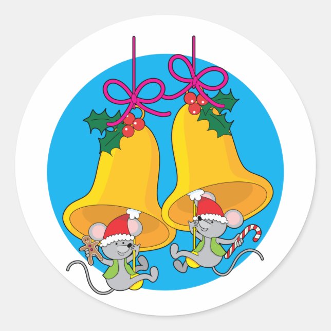 Christmas Bell Mice Classic Round Sticker (Front)