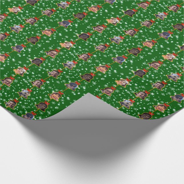 Christmas Bell Ornaments 9 Photos D-Green Wrapping Paper (Corner)