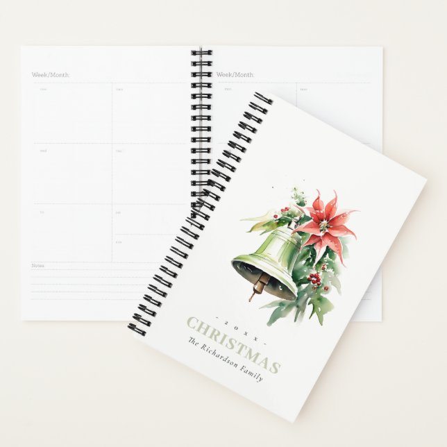Christmas Bell Pine Poinsettia Foliage Watercolor Planner (Display)