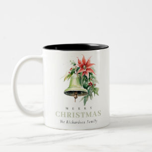 Christmas Bell Pine Poinsettia Foliage Watercolor Two-Tone Coffee Mug