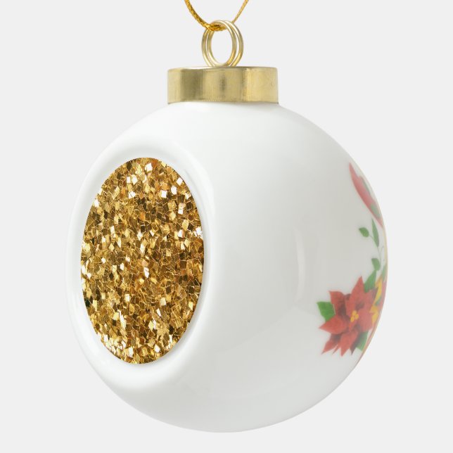 Christmas bell poinsettia glitter look ceramic ball christmas ornament (Right)