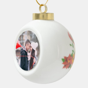 Christmas bell poinsettia Personalised Photo Ceramic Ball Christmas Ornament