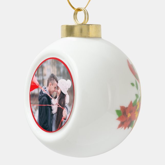 Christmas bell poinsettia Personalised Photo Ceramic Ball Christmas Ornament (Right)