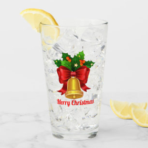 Christmas Bell & Red Ribbon Personalised Glass
