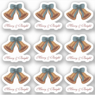 Christmas Bell Ribbon Merry And Bright Sticker