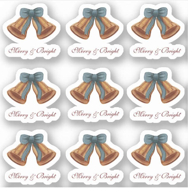 Christmas Bell Ribbon Merry And Bright Sticker (Front)