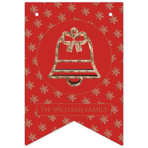 Christmas Bell Snowflakes Red and Gold Elegant Bunting