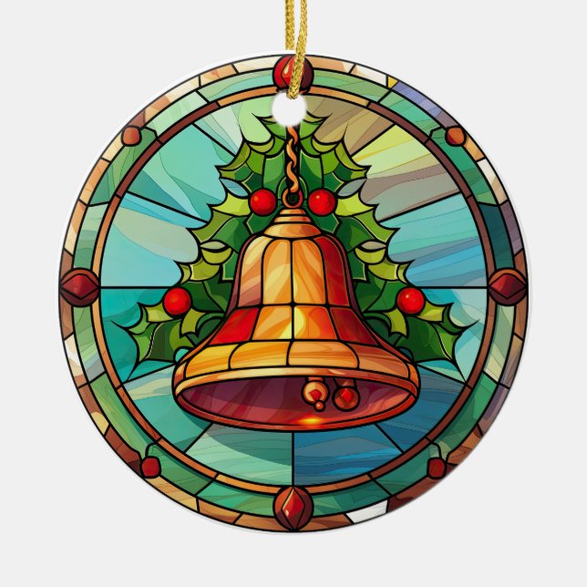 Christmas bell  stained glass style ceramic tree decoration (Front)