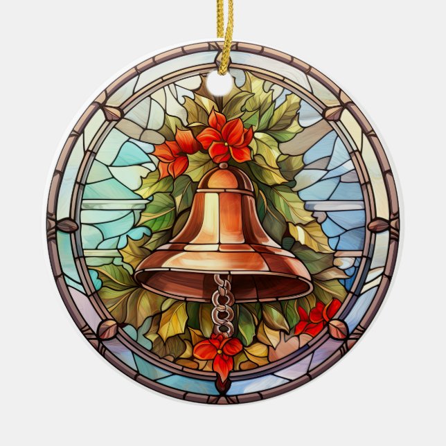 Christmas bell  stained glass style ceramic tree decoration (Front)