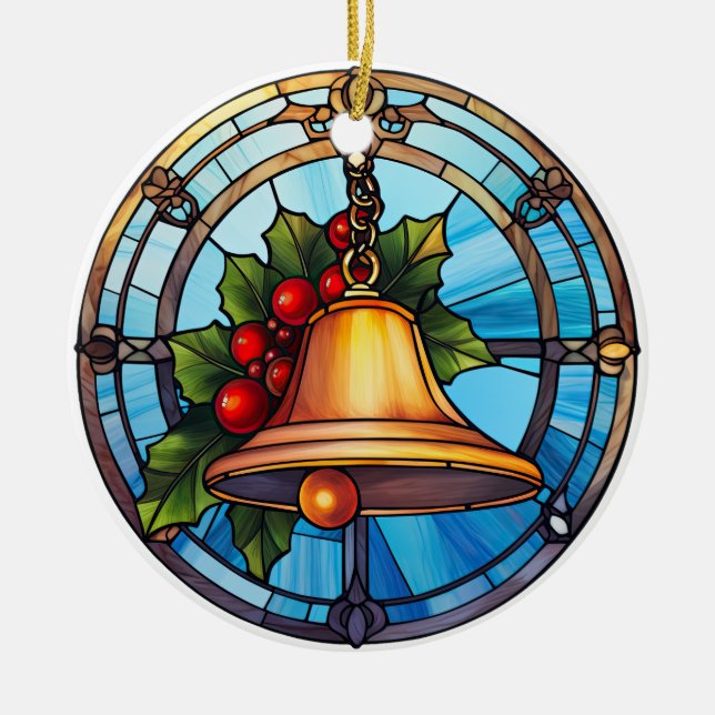 Christmas bell  stained glass style ceramic tree decoration (Front)