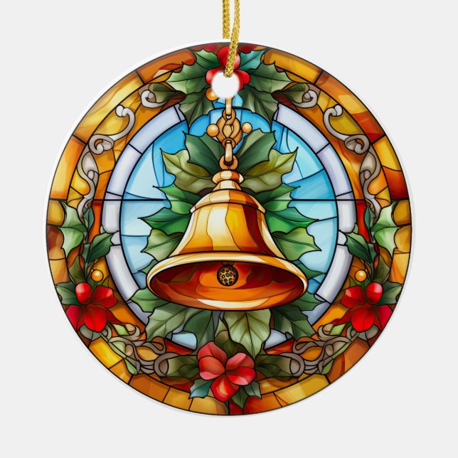 Christmas bell  stained glass style ceramic tree decoration (Front)