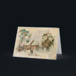 "Christmas Bell" Vintage Christmas Card<br><div class="desc">"Christmas Bell" is a collage picture of vintage images about Christmas Eve. It shows a fine old brass bell with "Noel" engraved on it. Above are nice white blossoms with pink tips and some greenery. A country church in the snow has its windows lit up for the holiday. It expects...</div>