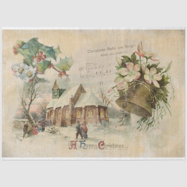 "Christmas Bell" Vintage Tissue Paper (Front)