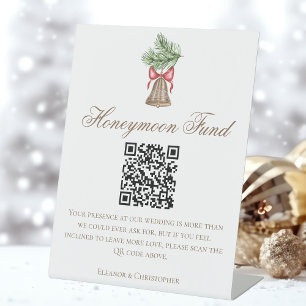 Christmas Bell Wedding Honeymoon Fund QR Code Pedestal Sign