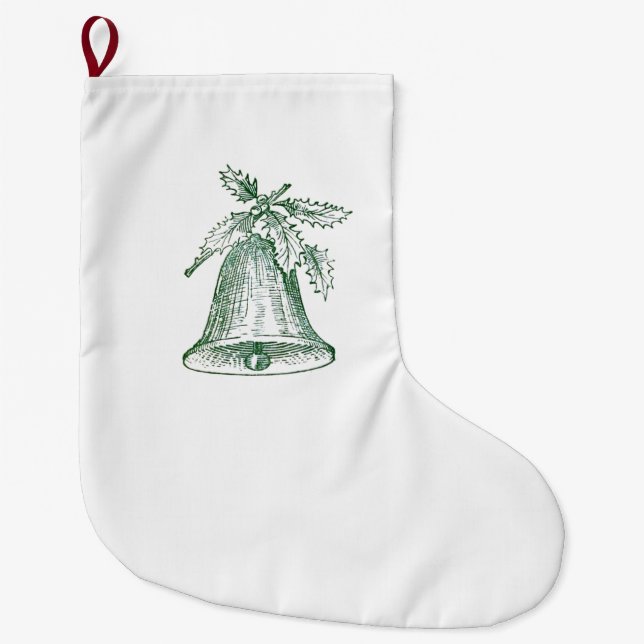 Christmas Bell with Holly Large Christmas Stocking (Front)