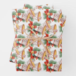 Christmas Bells and Bows   Wrapping Paper Sheet