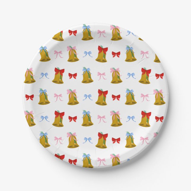Christmas Bells and Christmas Bows Preppy Classic  Paper Plate (Front)