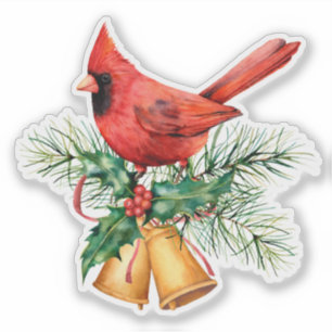 Christmas Bells and Evergreens Red Cardinal