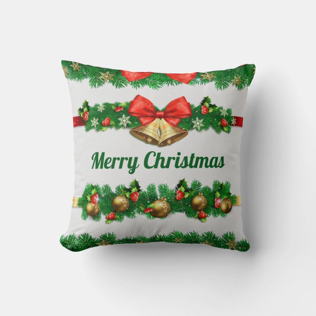 Christmas Bells and Hollies | Throw Pillow (Front)
