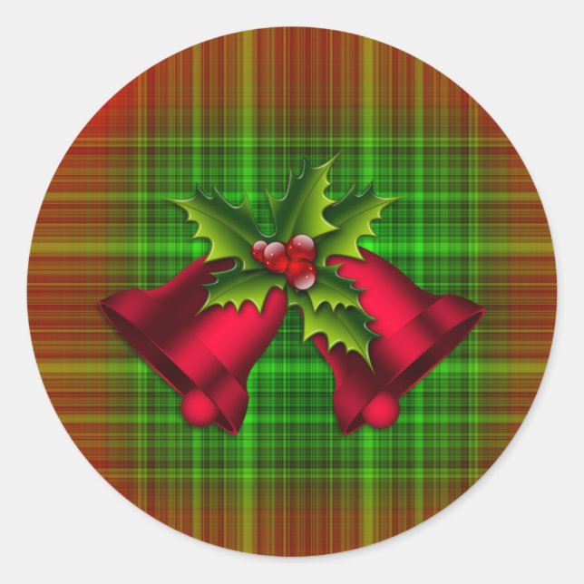 Christmas Bells and Holly Classic Round Sticker (Front)