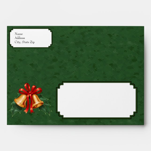 Christmas Bells and Holly Leaves Green Envelopes (Front)
