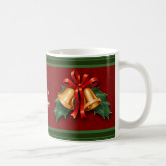 Christmas Bells and Holly Leaves Red Coffee Mug