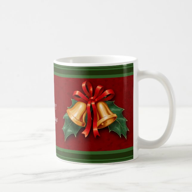 Christmas Bells and Holly Leaves Red Coffee Mug (Right)