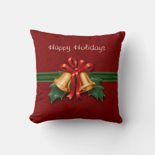 Christmas Bells and Holly Red Cushion
