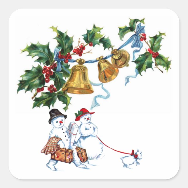 Christmas Bells And Holly Square Sticker (Front)