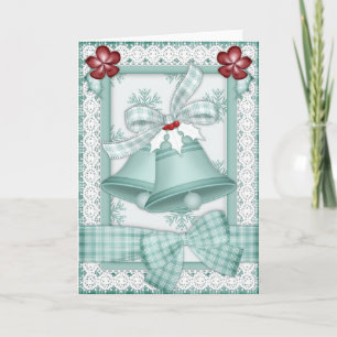 Christmas Bells and Lace in Green Christmas Card
