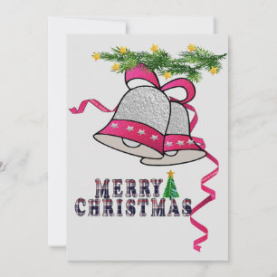 Christmas Bells and Pink Ribbons Holiday Card
