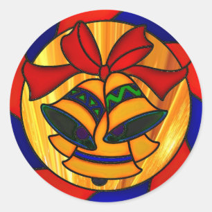 Christmas bells and ribbon classic round sticker