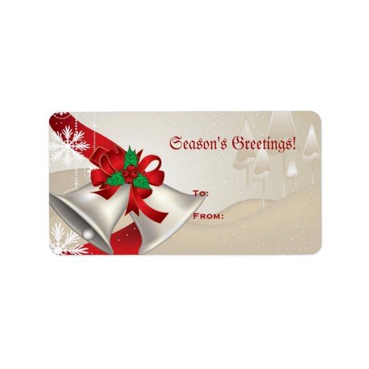 Christmas Bells And Ribbons On Beige Avery Label Address Label