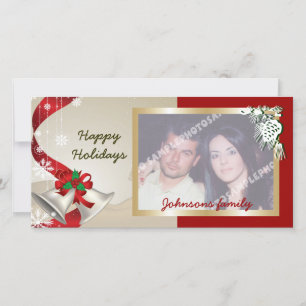 Christmas Bells And Ribbons Photo Card