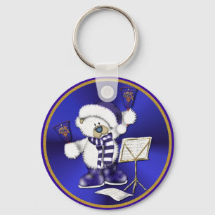 Christmas Bells Bear Blue and Gold Key Chain