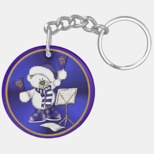 Christmas Bells Bear Blue & Gold Acrylic Key Chain