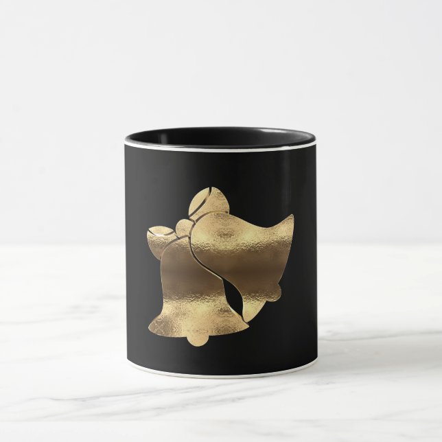 Christmas Bells Black and Gold Festive Elegant Mug (Center)