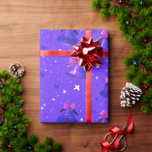 Christmas Bells Blue Violet Pastel Elegant Retro Wrapping Paper