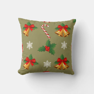 Christmas Bells & Candy Cane Throw Pillow