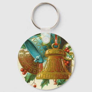 Christmas Bells, Festive Vintage Greeting Card Key Ring