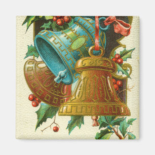 Christmas Bells, Festive Vintage Greeting Card Magnet