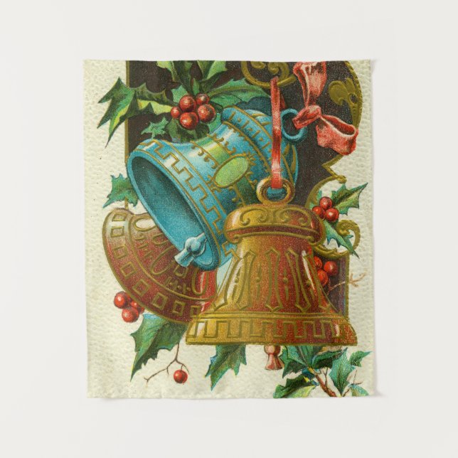 Christmas Bells, Festive Vintage Greeting Card Tapestry (Front)