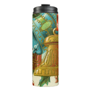 Christmas Bells, Festive Vintage Greeting Card Thermal Tumbler