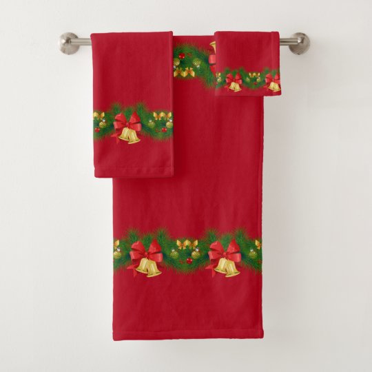 Christmas Bells Garland Holiday Red Bath Towel Set Zazzle.co.uk