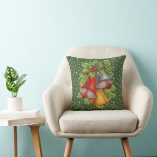 Christmas Bells Green Throw Pillow