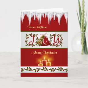 Christmas bells, holly and candles Neighbour Card