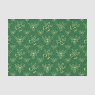 Christmas Bells Holly Berries Green Pattern Tissue Paper