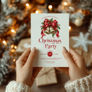 Christmas Bells & Holly Decoration Party Invitation