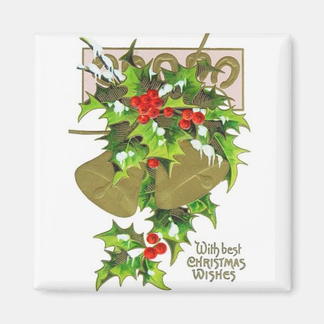 Christmas Bells & Holly Vintage Magnet (Front)