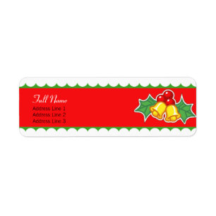 Christmas bells n holly  berries red green  label